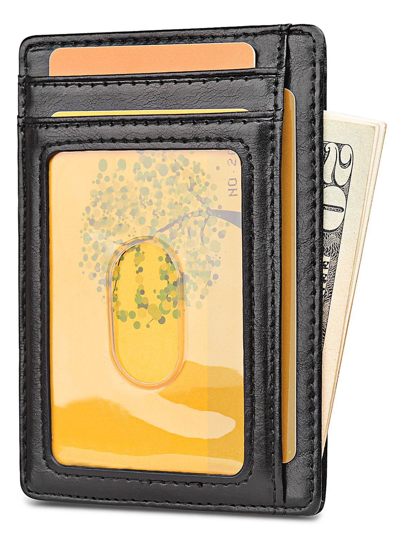 Buffway Slim Minimalist Front Pocket RFID Blocking Leather Wallets for Men Women Alaska Black