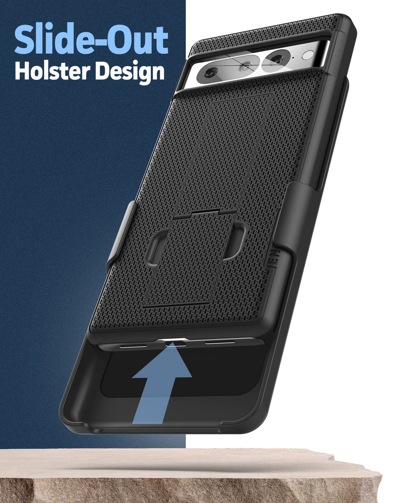Encased DuraClip Designed for Google Pixel 7 PRO Case with Belt Clip and Kickstand Holster (Matte Black)