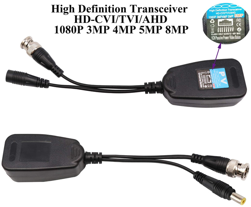 AAOTOKK Video Balun RJ45 to BNC Transceiver Transmitter HD-CVI/TVI/AHD/CVBS with DC Power Connector for 1080P 3MP 4MP 5MP 8MP CCTV Security DVR Surveillance Camera System (4Pairs) 4Pairs