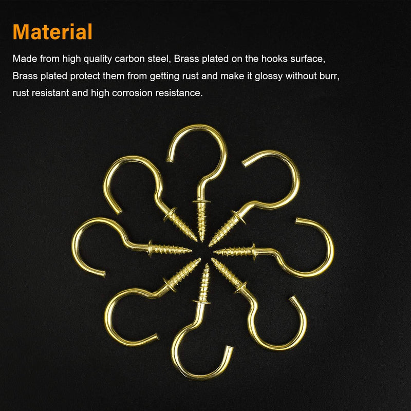 Powlankou 1inch Brass Plated Metal Screw-in Ceiling Hooks Cup Hooks, 120 Pieces