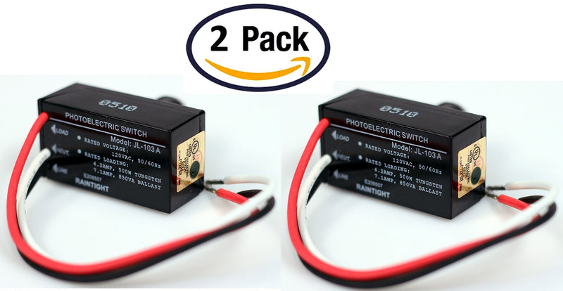 Pack of 2, Outdoor Hard-Wired Post Eye Light Control Electric Resistor Photocell Light Sensor, Dusk to Dawn Sensor, Convert Fixtures to Auto On at Night, LED HID CFL JL-103A