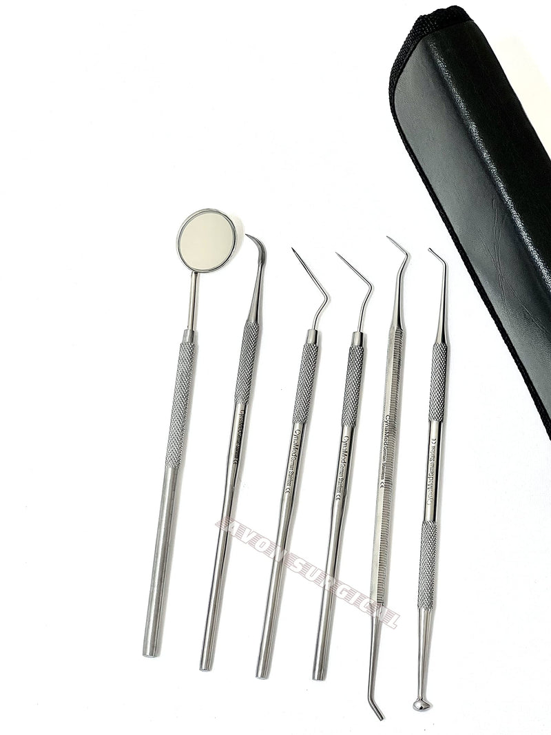 German Dental Hygiene Kit 6 Piece Dentist Tools Anti Fog Mirror Dental Scaler Tarter Scraper Dental Pick Dental Tweezers for Calculus and Tartar Removal Gum Health Teeth Cleaning