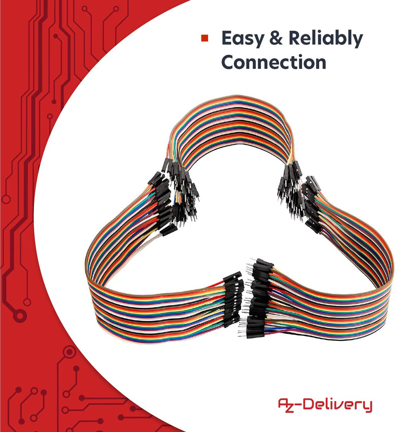 AZDelivery Jumper Wire Cable 3 x 40 PCS. 20 cm each M2M/ F2M / F2F compatible with Arduino and Raspberry Pi breadboard including e-book! 1