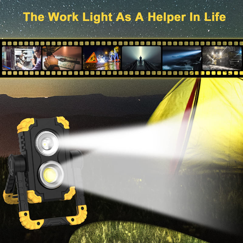 Samyoung 3000 Lumen Work Light, 30W Rechargeable Work Light, 360° Rotating LED Work Light IP65 Waterproof Mechanic Light for Job Site Car Repairing Construction Site Large