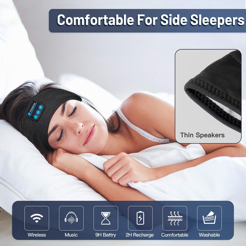 Lavince Sleep Headphones Bluetooth Sports Headband, Wireless Sports Headband Headphones with Ultra-Thin HD Stereo Speakers Perfect for Workout,Jogging,Yoga,Insomnia,Side Sleepers,Air Travel,Meditation Black