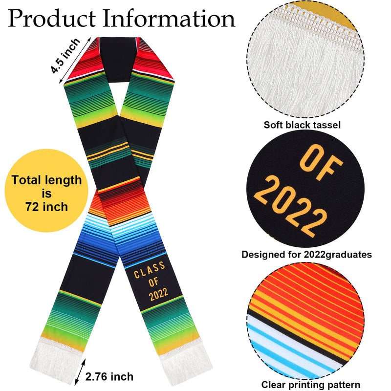 2 Pcs Mexican Graduation Stoles Class of 2022 Graduation Sash Serape Scarf with Tassel for Graduation Celebration Black