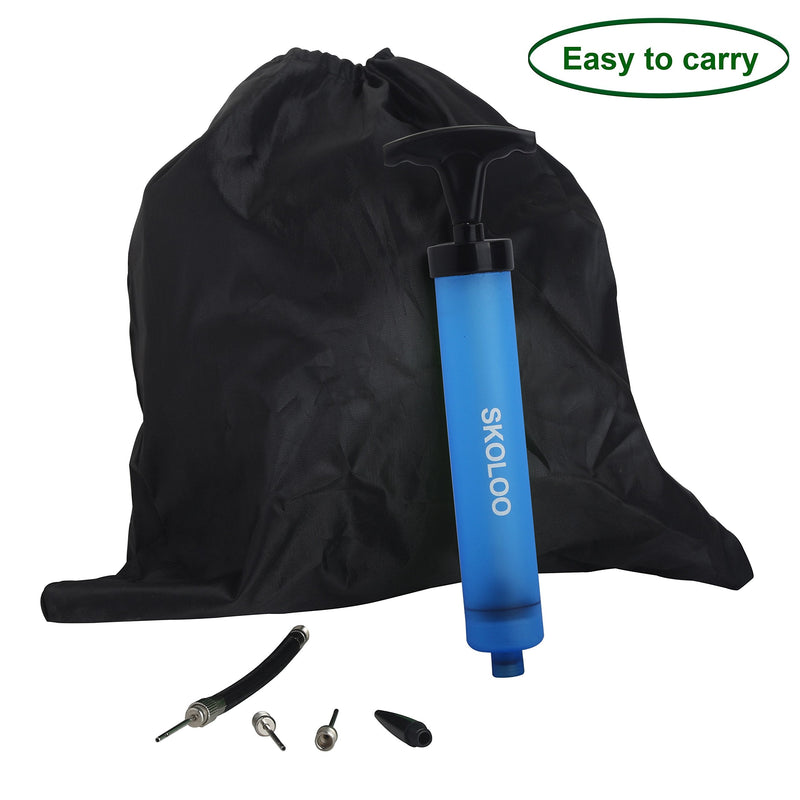 Skoloo 10" Portable Hand Air Ball Pump Inflator Kit with Needle, Nozzle, Extension Hose for Soccer Basketball Football Volleyball Water Polo Rugby Exercise Sports Ball Balloon Swim Inflatables Blue