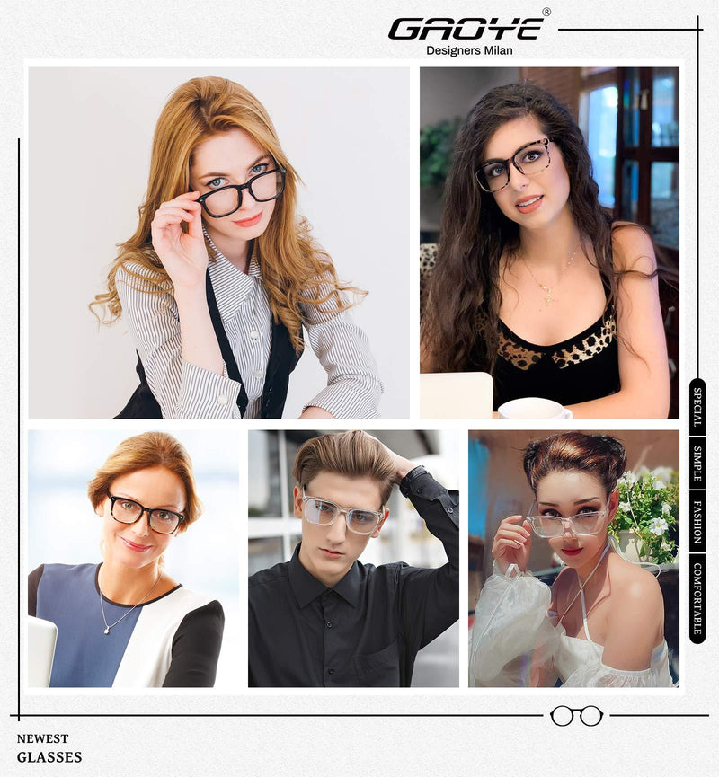 Gaoye 4-Pack Blue Light Glasses, Anti UV Ray/Glare Lens Fashion Fake Frames Computer Gaming Glasses for Women Men A2 Matte Black+leopard+transparent+black Tortoise clear