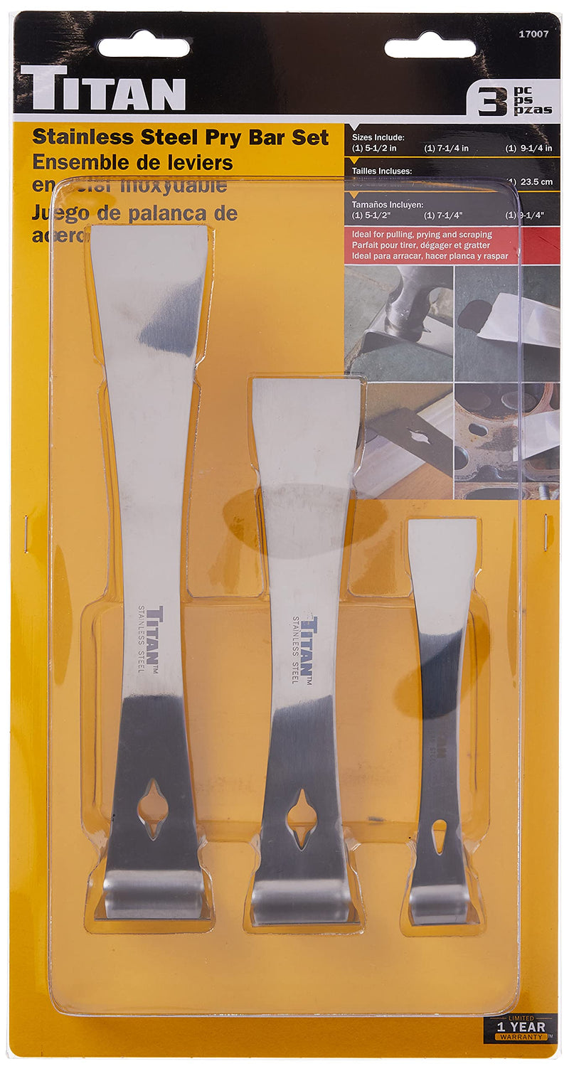 Titan 17007 3-Piece Stainless Steel Pry Bar Scraper Set 3 Piece Set