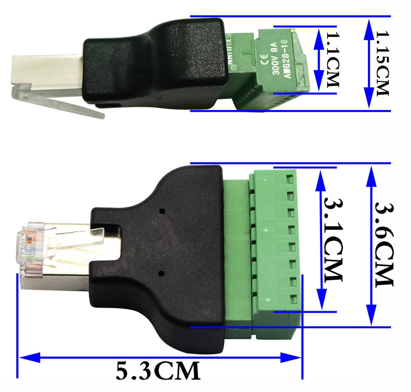 zdyCGTime RJ45 Male Plug to 8P 8C Female Bolt Screw Type terminals Ethernet Net Network Plug Cable for AV CCTV UTP DVR Cat5 Cat5e Cat6 Cat7 in-Line Coupler 300V 8A(2 Pack/M) Dividable/Male
