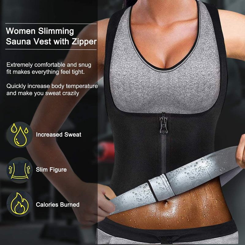 Junlan Sauna Suit for Women Waist Trainer Vest for Women Sweat Tank Top Shaper for Women with Zipper Black Small