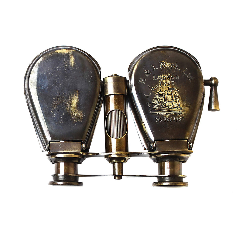 Vintage Antique Spy Glass 1857 R & J Beck Brass Binocular with Leather Case