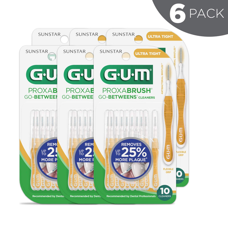 GUM - 10070942002438 Proxabrush Go-Betweens Interdental Brushes, Ultra Tight, Plaque Removal, 10 Count, (Pack of 6) 10 Count (Pack of 6)