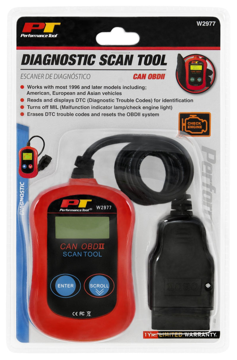 Performance Tool W2977 CAN OBD II Scanner Tool for Check Engine Light & Diagnostics, Direct Scan and Read Out CAN OBD II Scanner Tool Basic Model