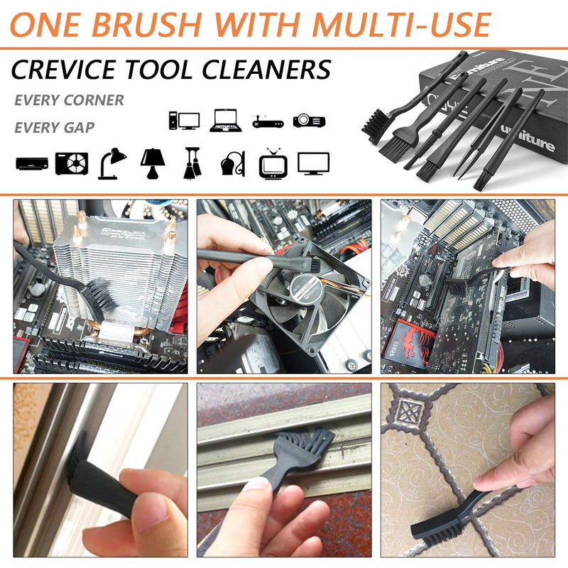 Small Portable Plastic Handle Nylon Anti Static Brushes Computer Keyboard Cleaning Brush Kit (Black, Set of 7)