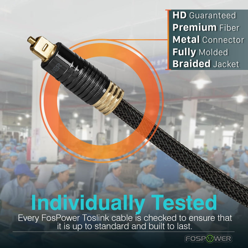 FosPower (3 Feet) 24K Gold Plated Toslink Digital Optical Audio Cable (S/PDIF) - [Zero RFI & EMI Interference] Metal Connectors & Ultra Durable Nylon Braided Jacket 03 FT / 91 CM