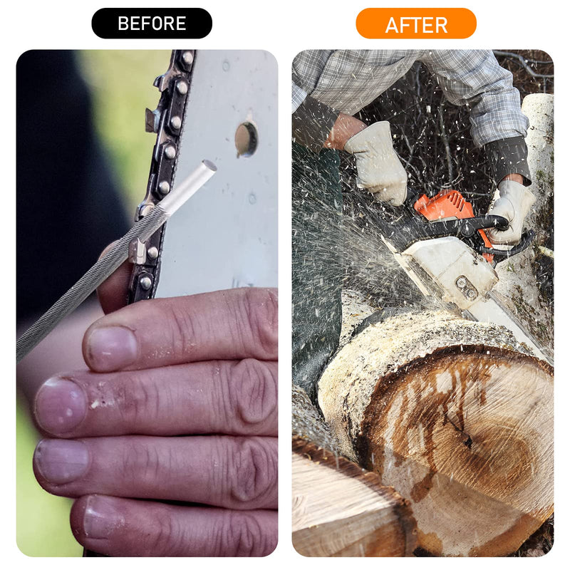MUYAPAY round files for chainsaws 5.2 mm, 6 pieces chainsaw files, 3/8 chainsaw files round files, for repairing and sharpening saw chains, lawn mowers, chainsaw chains, sharpening tools, steel with high carbon content 5.2 mm