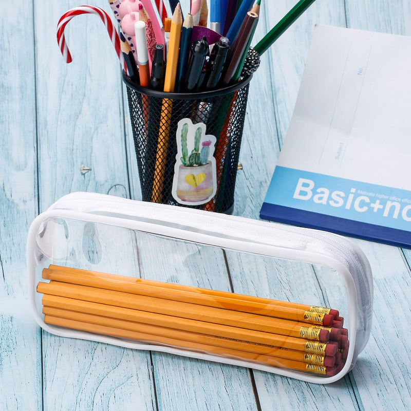 Tatuo 4 Pieces Clear PVC Zipper Pen Pencil Case, Big Capacity Pencil Bag Makeup Pouch (White) White