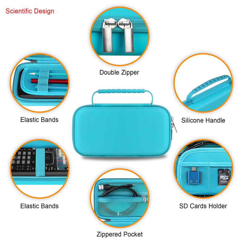 Elonbo Hard Travel Case for Texas Instruments TI-Nspire CX II CAS/CX II/CX CAS Color Graphing Calculator, Extra Zipped Pocket Fits Charging Cable, Charger, Manual, Green