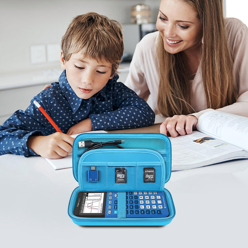 Elonbo Hard Travel Case for Texas Instruments TI-84 Plus CE/TI-84 Plus/TI-83 Plus CE Color Graphing Calculator, Extra Zipped Pocket fit Charging Cable Charger Manual. Blue