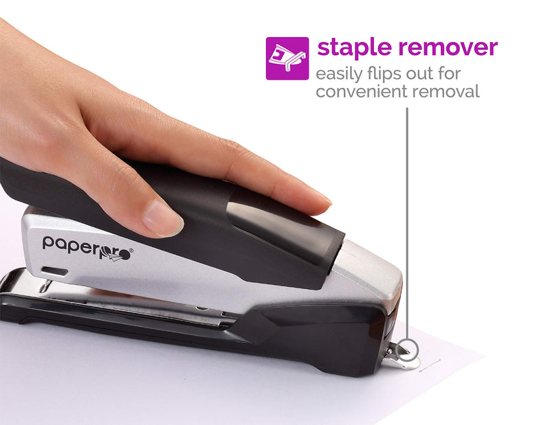 PaperPro - 1115 - inPOWER+ 28 Premium Stapler with Built-in Staple Remover, 28 Sheets, Full-Strip, Black/Silver
