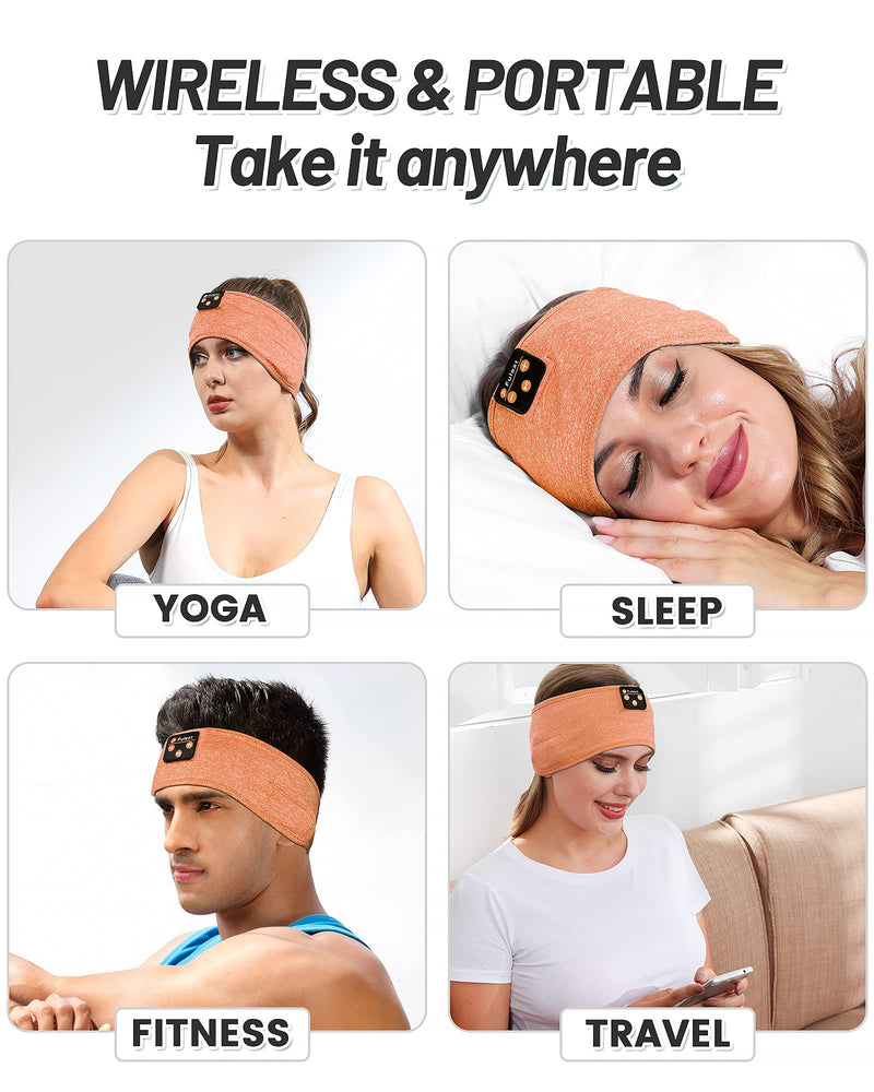 Sleep Headphones Bluetooth Sleeping Headband, Perytong Sleeping Headphones Music Sports Headband, Ultra-Soft Headphones Headband for Side Sleepers, Sleeping Gifts for Men Women Orange