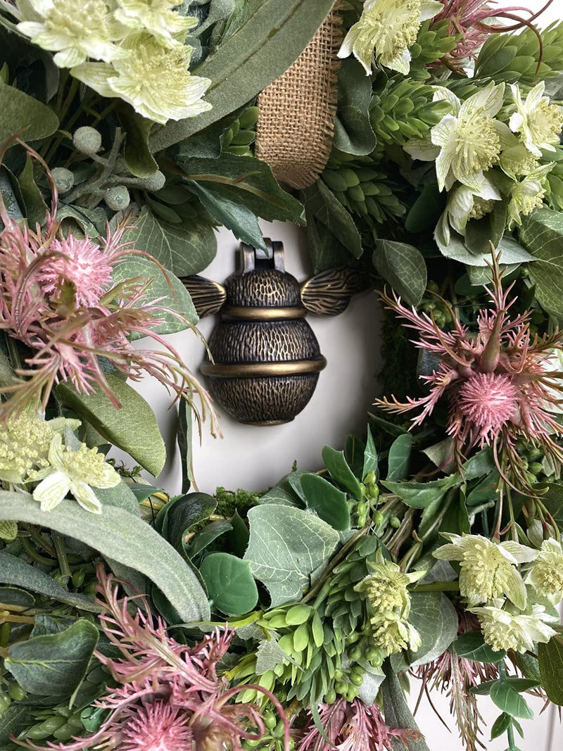 Bee Door Knocker for Front Door | Polished Solid Brass Bee | Brass Knockers with Strike Plate | UPVC | Bumblebee Front Door Furniture with a Unique Design (Antique Brass) Antique Brass
