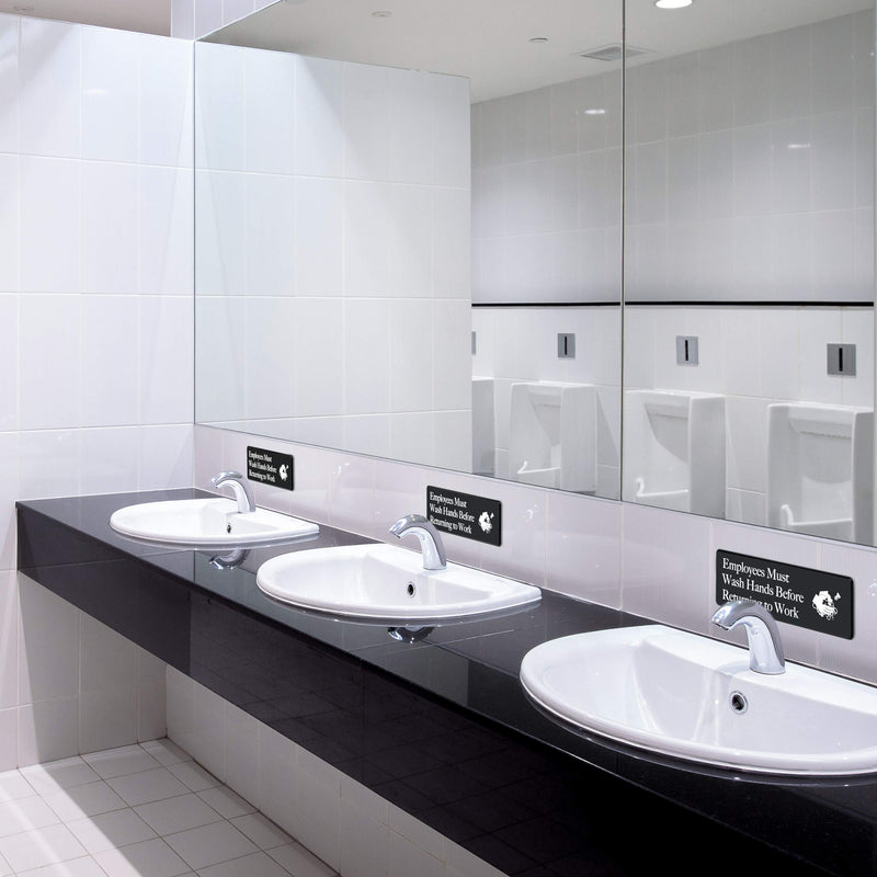 Employees Must Wash Hands Before Returning To Work Sign - 3" x 9" - Ideal for Wall, Door or Sink- Perfect Signs for Staff Bathroom, Washing Station, Restaurant or Commercial Kitchen for Food Health and Safety Compliance