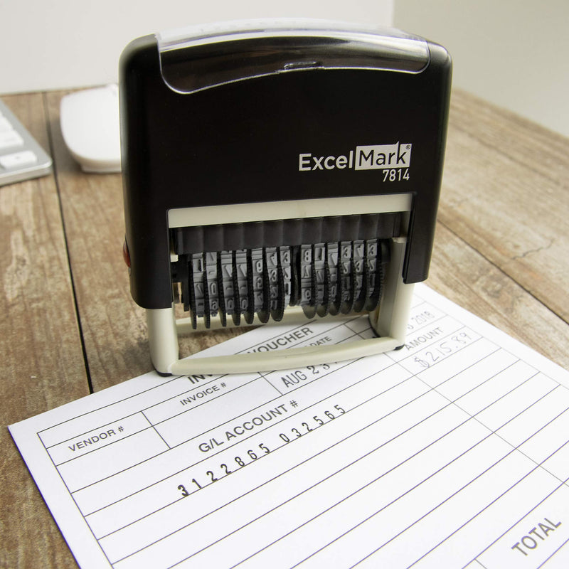 ExcelMark 13 Band Self-Inking Number Stamp - 2" x 1/4" Impression - Black Ink (7814)