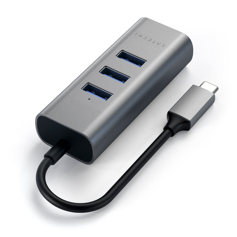 Satechi Type-C 2-in-1 USB 3.0 Aluminum 3 Port Hub with Ethernet - Compatible with 2020/2018 MacBook Air, 2020/2018 iPad Pro, 2019/2018/2017 MacBook Pro (Space Gray) Space Gray