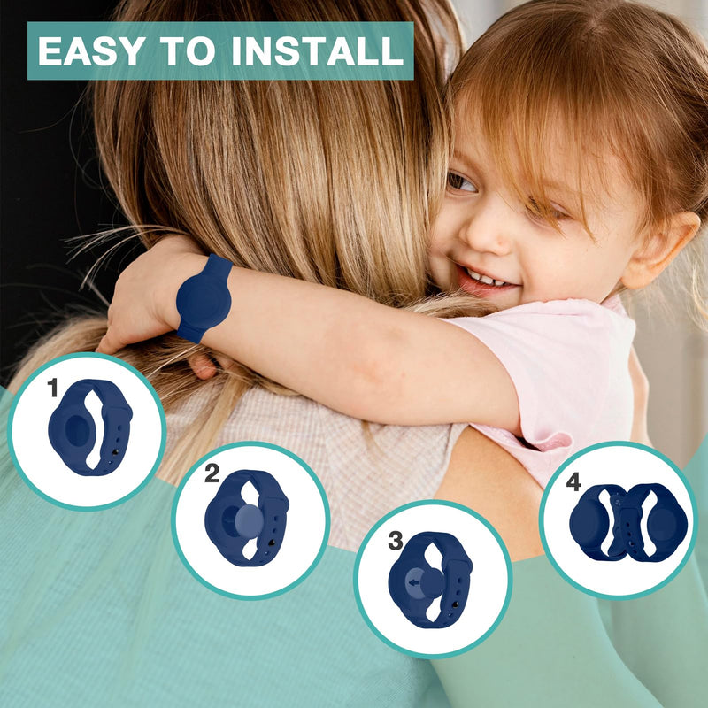 Waterproof Airtag Bracelet for Kids(2 Pack) - Soft Silicone Air tag Wristband Kids Full Case Cover Compatible with Apple Airtag, Lightweight GPS Tracker Holder for Kids Black/NavyBlue