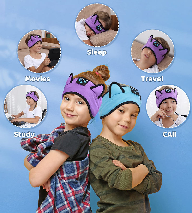 Kids Bluetooth Headphones, KIDSBAND Sleep Headband [Wireless & Wired Palyback 2in1] Wired with Microphone Headphones for Kids with Stereo Sound,Foldable Kids Headphones for School/Travel/Tablet/Sleep Purple