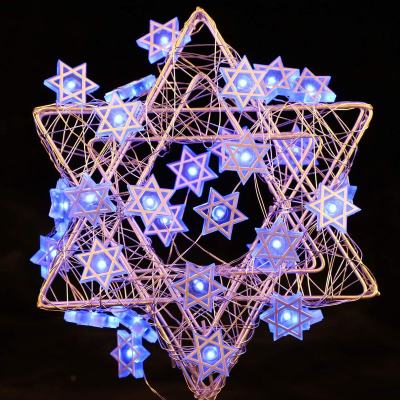 Star of David Fairy String Lights, 10 ft 30 LEDs, Battery USB Powered with Remote Control, Hexagram Magen Star for Jewish Judaism Hanukkah Chanukah Passover Shabbat Ornament Decor Star of David