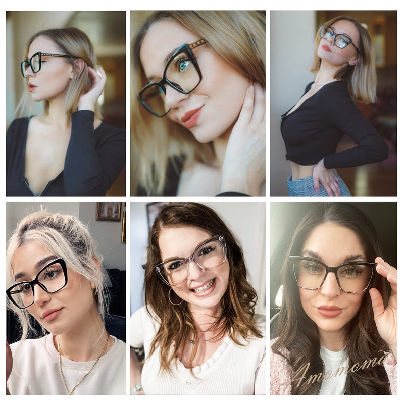AMOMOMA Trendy TR90 Oversized Blue Light Reading Glasses Women,Stylish Square Cat Eye Glasses AM6031 0c1.black 0.0 x