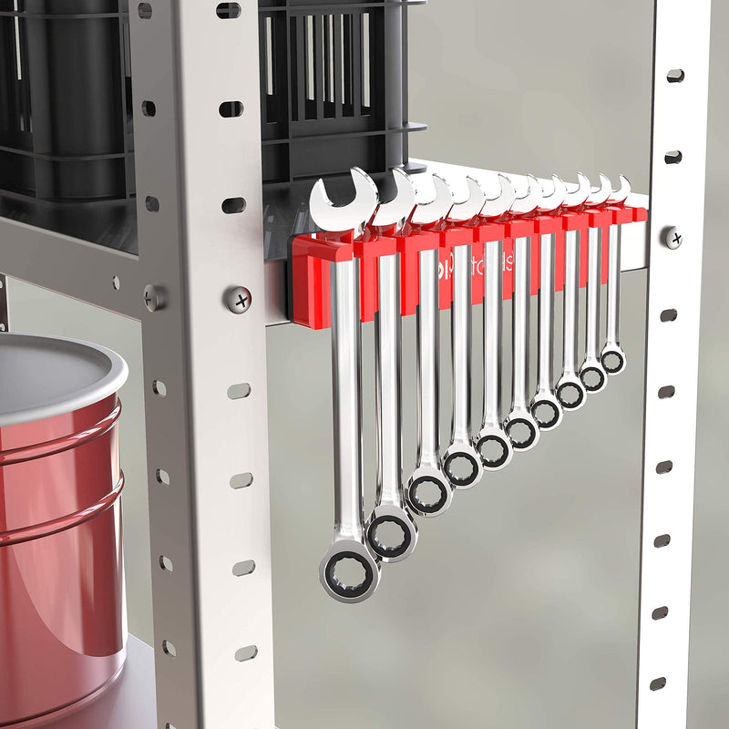 Olsa Tools Magnetic Wrench Organizer (Red) | Wrench Holder Fits Wrenches SAE 3/8" Thru 15/16" & Metric 10mm Thru 19mm | Professional Grade Red