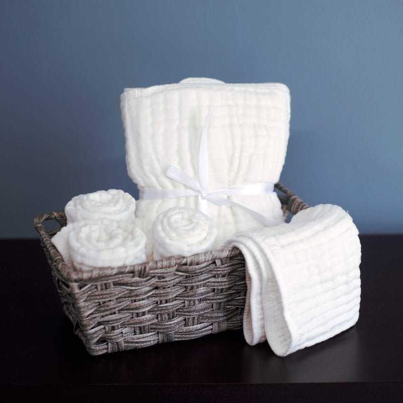 Muslin Burp Cloths 6 Pack Large 100% Cotton Hand Washcloths 6 Layers Extra Absorbent and Soft (White, Pack of 6) White