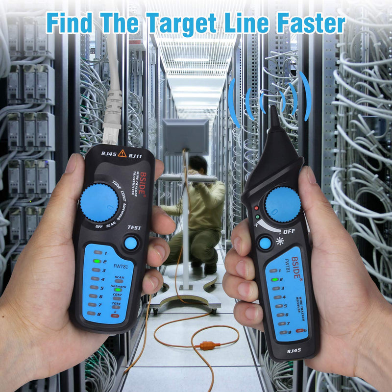 Bside Network Cable Tester RJ45 RJ11 Wire Tracker Telephone Line Tester LAN TV Electric Line Finder Toner Network Cable Collation Continuity Checker with Flashlight FWT81
