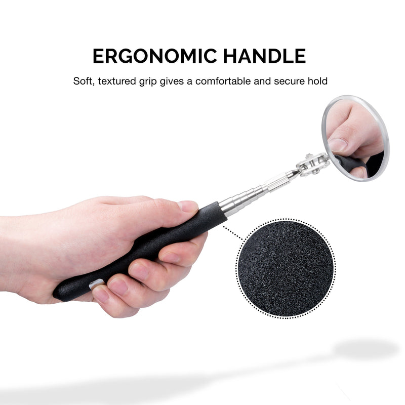 TOOLUXE 20734L Telescoping Inspection Mirror | 30" Retractable Handle | Includes Two 2-1/4" Glass Mirrors Mirror Set