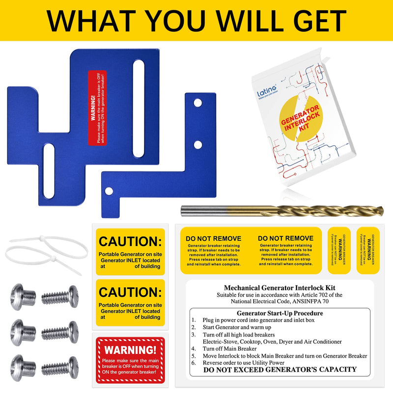LATING Generator Interlock Kit for Eaton Cutler Hammer BR Series with Plug-in Neutral 150 and 200 Amp Main Panels - Anodized, Blue