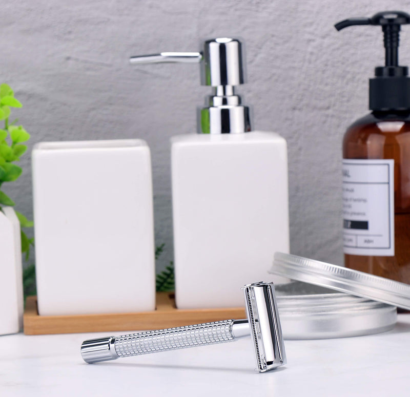 WEISHI Chrome Long Handle Butterfly Open Double Edge Safety Reusable Razor