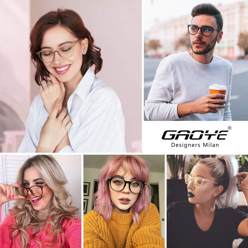 Gaoye Blue Light Blocking Glasses, Retro Round Eyewear Frame Anti Eyestrain Computer Glasses for Women Men - GY1688 Clear Blue/Transparent Lens