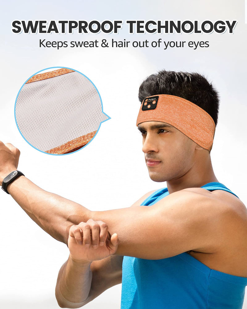 Sleep Headphones Bluetooth Sleeping Headband, Perytong Sleeping Headphones Music Sports Headband, Ultra-Soft Headphones Headband for Side Sleepers, Sleeping Gifts for Men Women Orange