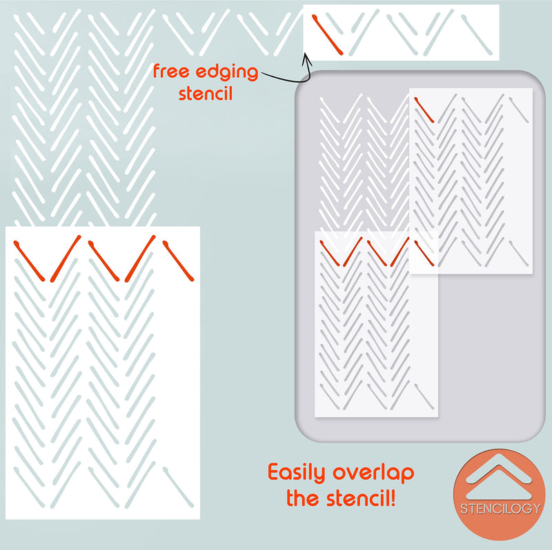 STENCILOGY® / Volga - 24" x 36" XL Wall Stencil, Herringbone Hand Drawn, Large Allover Wall Stencils for Painting, Stencils for Walls, Minimal Stencil Pattern