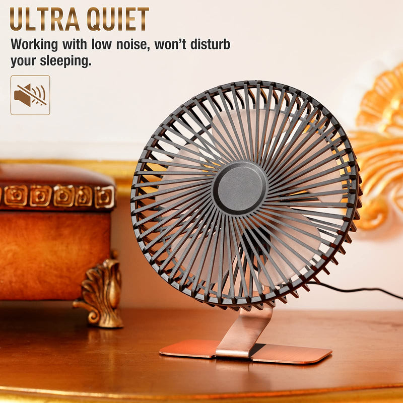 SLENPET 6 inch USB Desk Fan, 4 Speeds, Ultra-quiet, 90Â° Adjustment for Better Cooling, Portable Mini Powerful Desktop Table Fan, Small Personal Cooling Fan for Home Office Outdoor, Bronze