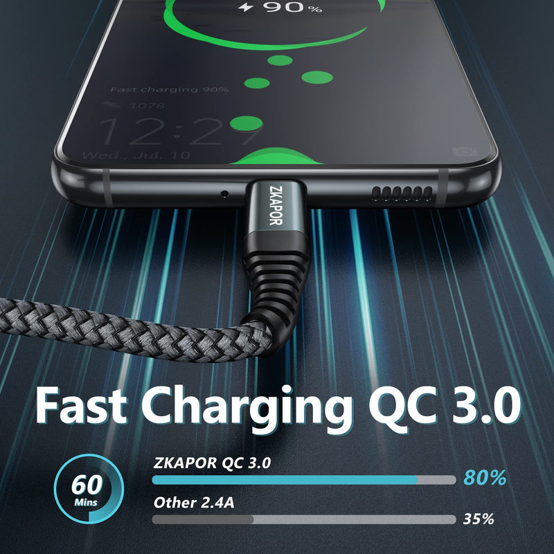 ZKAPOR USB C Cable Short 30CM, Quick Charging Cable 3A Nylon Braided Compatible with iPhone 15/15 Pro Max, Samsung Galaxy S23/S22/S21/S10, Note 10, Huawei P40/P30, Google Pixel 0.3M Gray