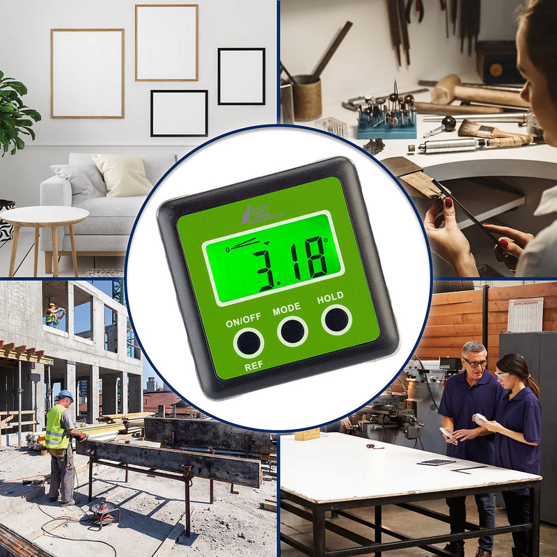 AGT Professional Inclinometer: Digital Protractor, Illuminated LCD Display, Aluminum, IP54, 0-360° (Spirit Level, Digital Inclinometer, Digital)