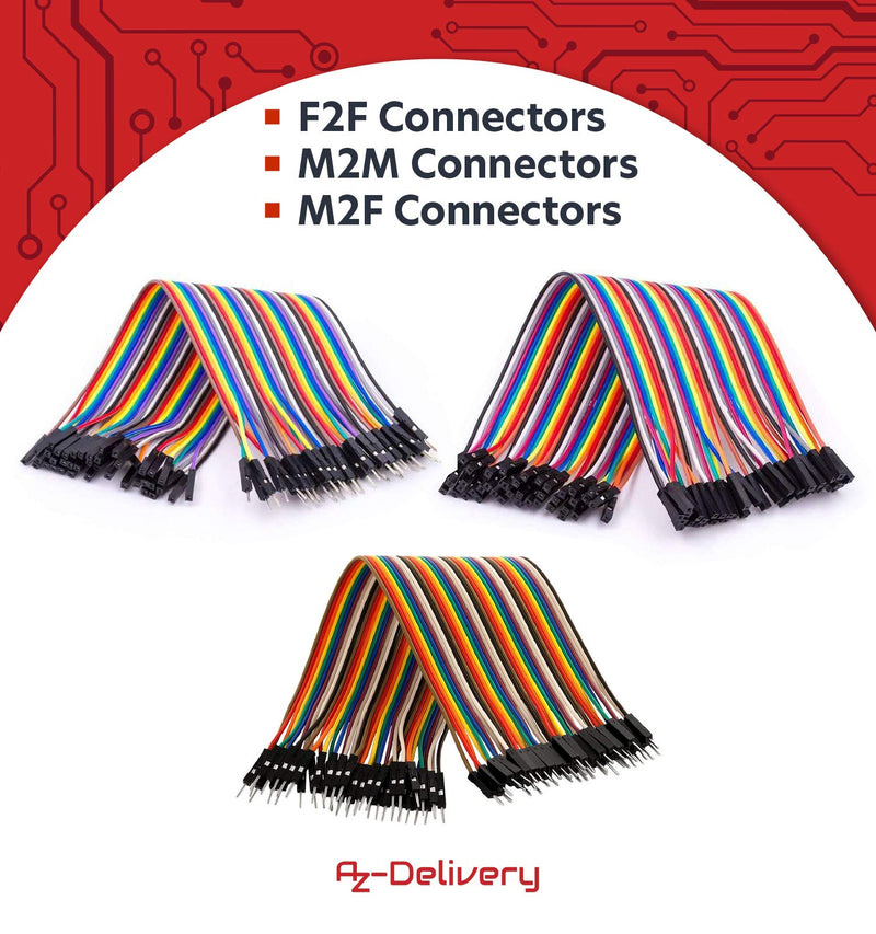 AZDelivery Jumper Wire Cable 3 x 40 PCS. 20 cm each M2M/ F2M / F2F compatible with Arduino and Raspberry Pi breadboard including e-book! 1