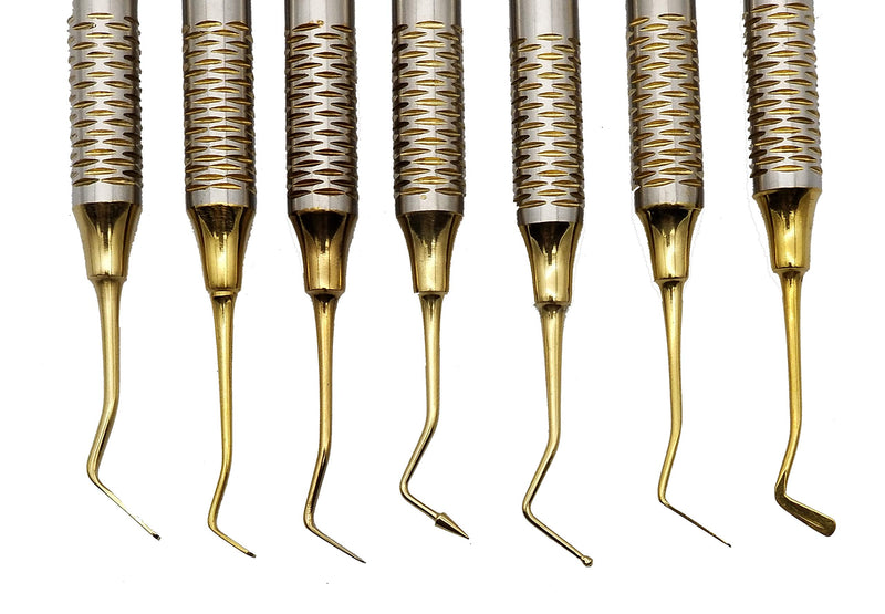 Dental Composite Glass Ionomer Amalgam Filling Instruments Kit (7 Golden Plasma Coated pcs) by Wise Linkers