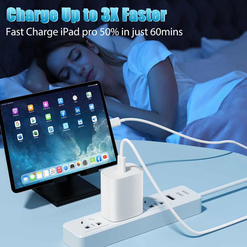 20W USB C Fast Charger for iPad Pro 12.9/11/2021/2020/2018, iPad Air 5/4th/10.9 inch, iPad 10th Generation,iPad Mini 6 Gen,iPad Charger Block Fast Charging with 10ft USB C Charging Cable Cord White