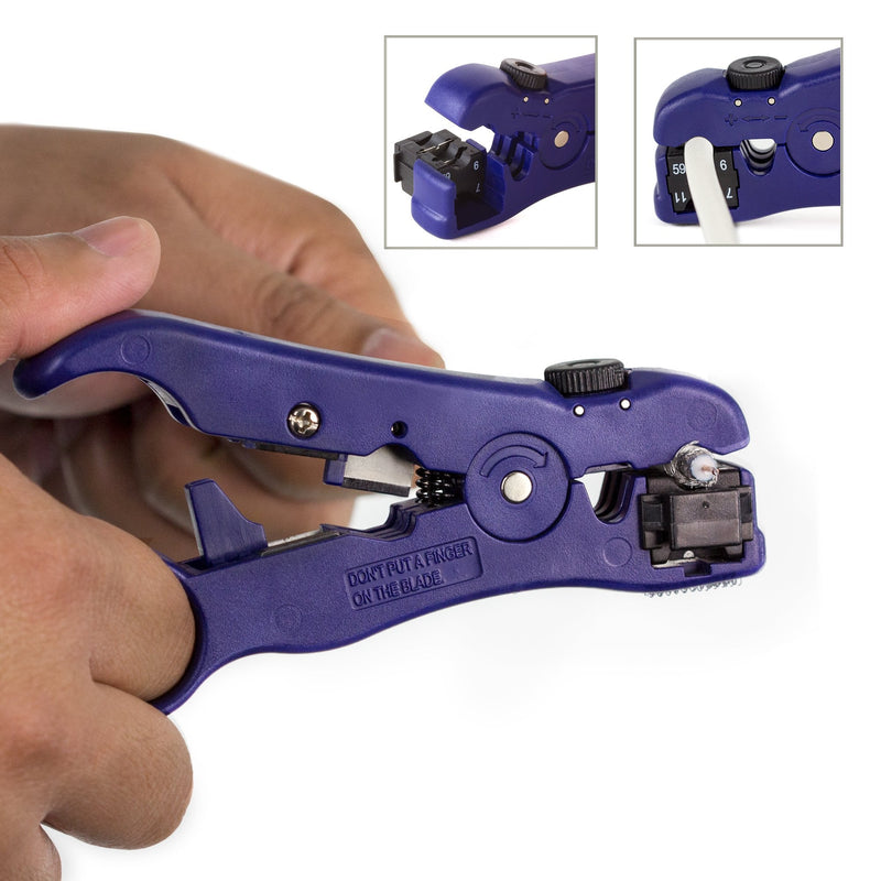TRENDnet Universal Stripping and Cutting Tool, RG59/6/11/7, UTP, STP, CAT5, 4P/6P/8P, Flat & Round Cables, Adjustable Blade Depth, TC-CT70,Deep Blue